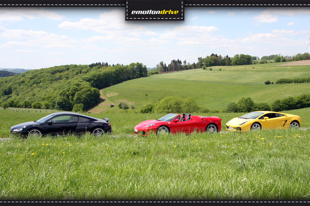 emotiondrive Fuhrpark: Audi R8, Ferrari F430 und Lamborghini Gallardo